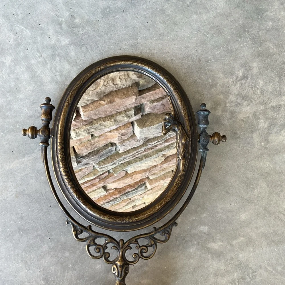 Vintage Metal Vanity Mirror with Gold Accents